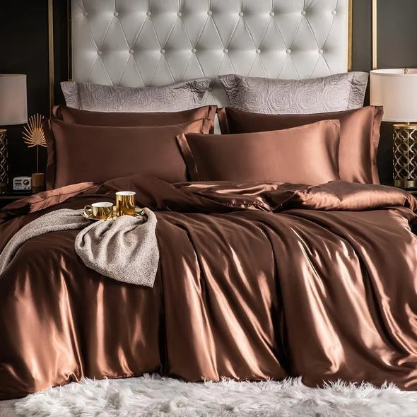 Fitted 4PCS SUPER SOFT Luxury Silk Bedding Set（1 FITTED SHEET+1 QUILT COVER+ 2 PILLOWCASE) -  - #tag1#
