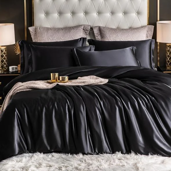 Fitted 4PCS SUPER SOFT Luxury Silk Bedding Set（1 FITTED SHEET+1 QUILT COVER+ 2 PILLOWCASE) -  - #tag1#