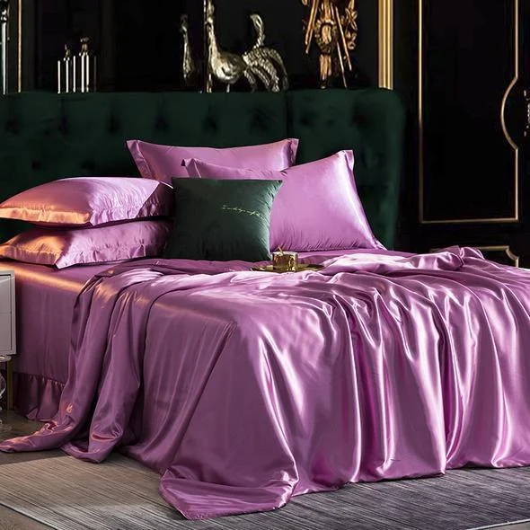 Fitted 4PCS SUPER SOFT Luxury Silk Bedding Set（1 FITTED SHEET+1 QUILT COVER+ 2 PILLOWCASE) -  - #tag1#
