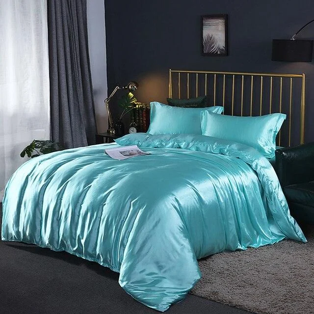 Fitted 4PCS SUPER SOFT Luxury Silk Bedding Set（1 FITTED SHEET+1 QUILT COVER+ 2 PILLOWCASE) -  - #tag1#
