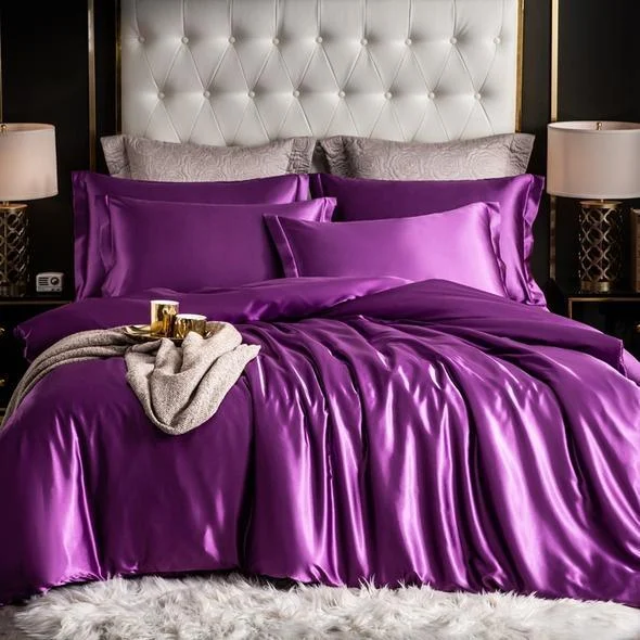 Fitted 4PCS SUPER SOFT Luxury Silk Bedding Set（1 FITTED SHEET+1 QUILT COVER+ 2 PILLOWCASE) -  - #tag1#