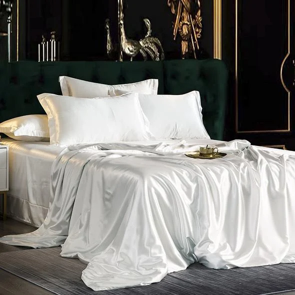 Fitted 4PCS SUPER SOFT Luxury Silk Bedding Set（1 FITTED SHEET+1 QUILT COVER+ 2 PILLOWCASE) -  - #tag1#