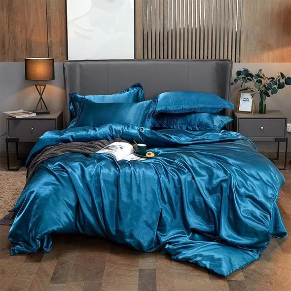Fitted 4PCS SUPER SOFT Luxury Silk Bedding Set（1 FITTED SHEET+1 QUILT COVER+ 2 PILLOWCASE) -  - #tag1#