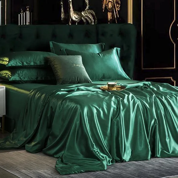 Fitted 4PCS SUPER SOFT Luxury Silk Bedding Set（1 FITTED SHEET+1 QUILT COVER+ 2 PILLOWCASE) -  - #tag1#
