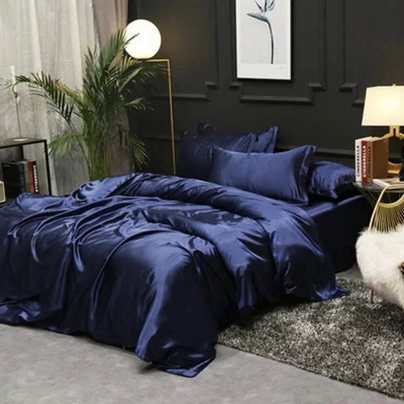 Fitted 4PCS SUPER SOFT Luxury Silk Bedding Set（1 FITTED SHEET+1 QUILT COVER+ 2 PILLOWCASE) -  - #tag1#