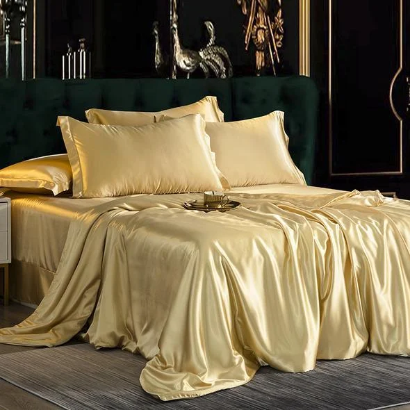 Fitted 4PCS SUPER SOFT Luxury Silk Bedding Set（1 FITTED SHEET+1 QUILT COVER+ 2 PILLOWCASE) -  - #tag1#