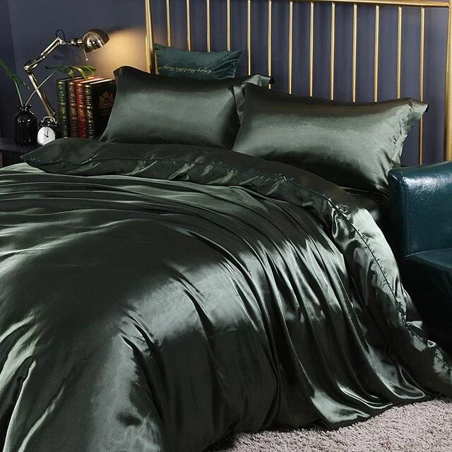 Fitted 4PCS SUPER SOFT Luxury Silk Bedding Set（1 FITTED SHEET+1 QUILT COVER+ 2 PILLOWCASE) -  - #tag1#