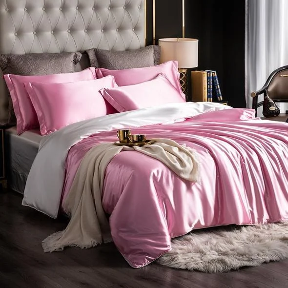 Fitted 4PCS SUPER SOFT Luxury Silk Bedding Set（1 FITTED SHEET+1 QUILT COVER+ 2 PILLOWCASE) -  - #tag1#