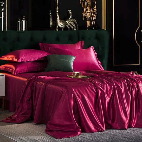 Fitted 4PCS SUPER SOFT Luxury Silk Bedding Set（1 FITTED SHEET+1 QUILT COVER+ 2 PILLOWCASE) -  - #tag1#