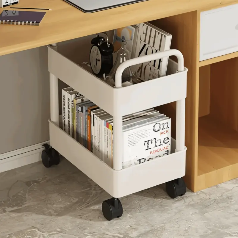 FlexShelf 2 tier book cart Multifunctional book cart Mobile book shelf tag1