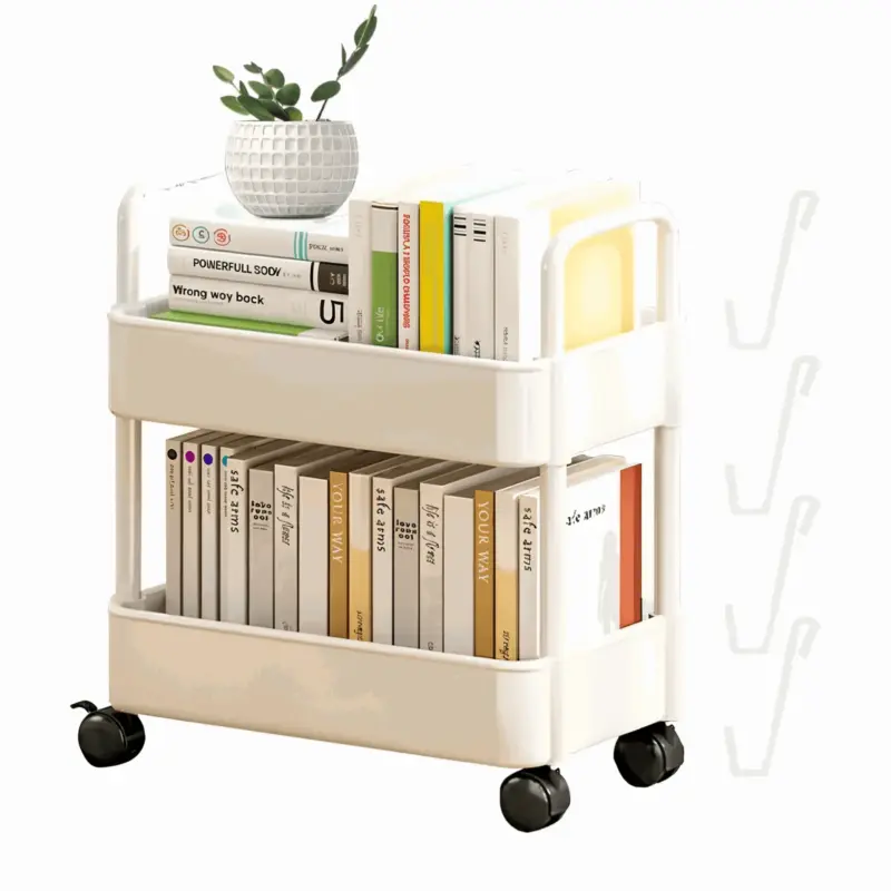 FlexShelf 2 tier book cart Multifunctional book cart Mobile book shelf tag1