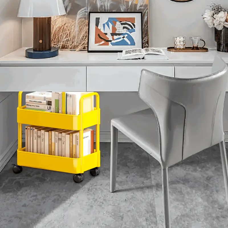 FlexShelf 2 tier book cart Multifunctional book cart Mobile book shelf tag1