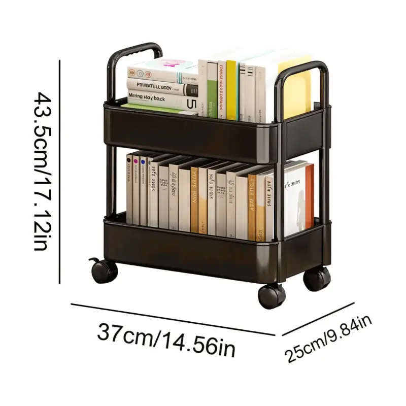 FlexShelf 2 tier book cart Multifunctional book cart Mobile book shelf tag1