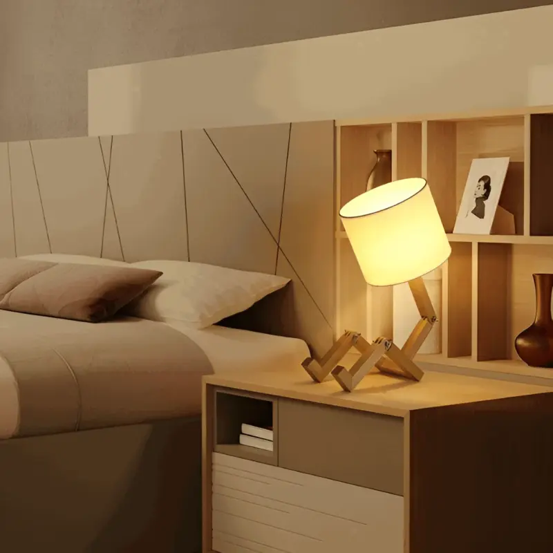 Flexible WoodMan Lamp Solid Wood Robot Desk Lamp tag1
