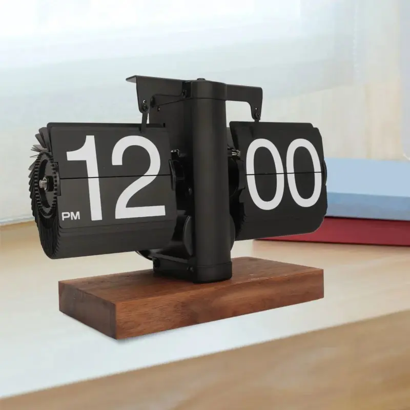 Flip down clock Walnut wood Vintage clock Retro Mechanical tag1