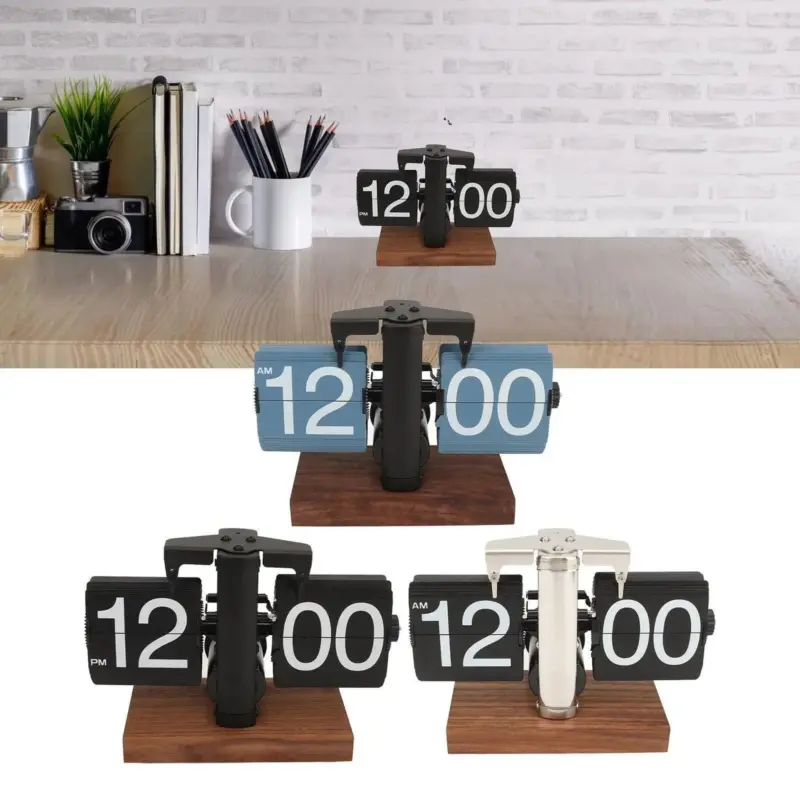 Flip down clock Walnut wood Vintage clock Retro Mechanical tag1