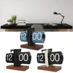 Flip down clock Walnut wood Vintage clock Retro Mechanical tag1
