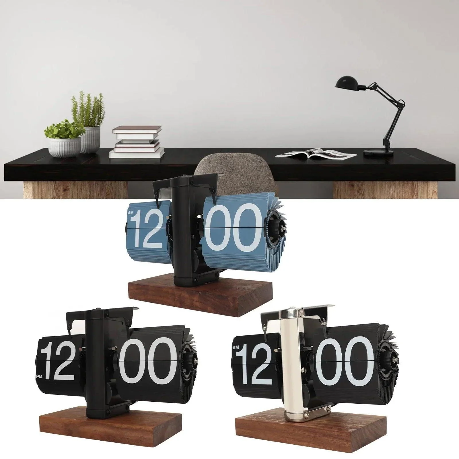 Flip down clock | Walnut wood | Vintage clock | Retro | Mechanical -  - #tag1#