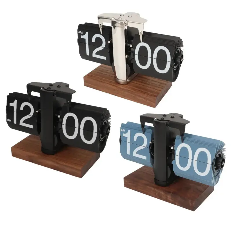 Flip down clock Walnut wood Vintage clock Retro Mechanical tag1