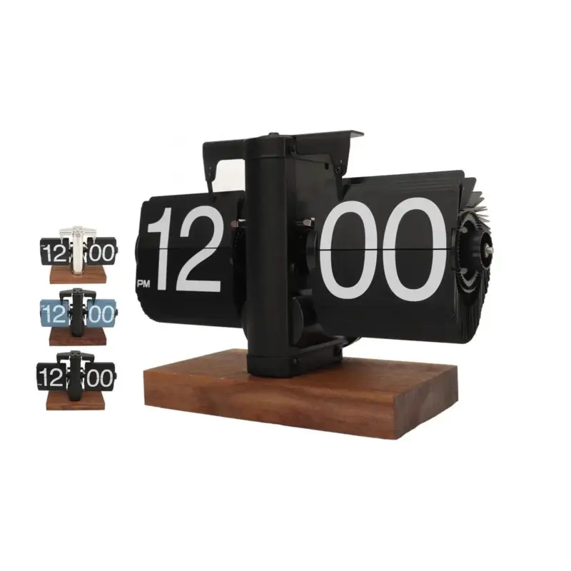 Flip down clock Walnut wood Vintage clock Retro Mechanical tag1