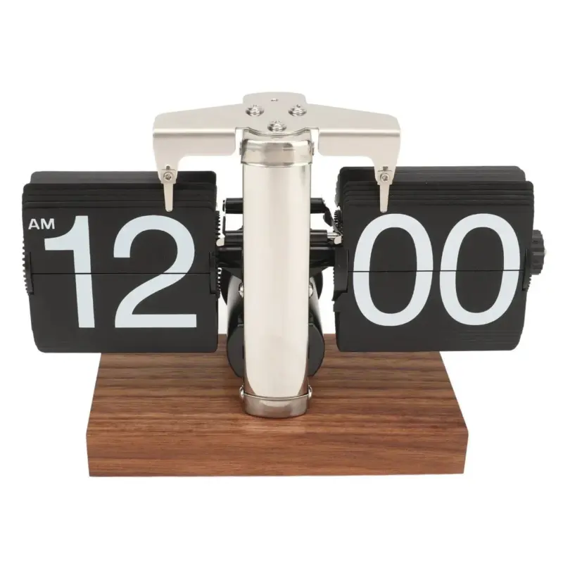 Flip down clock Walnut wood Vintage clock Retro Mechanical tag1