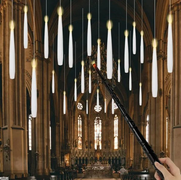 Floating Candles with Magic Wand - Flickering Taper Flameless Hanging Candles for Christmas, Halloween, Birthday Parties, Home Decor, and Gifts -  - #tag1#