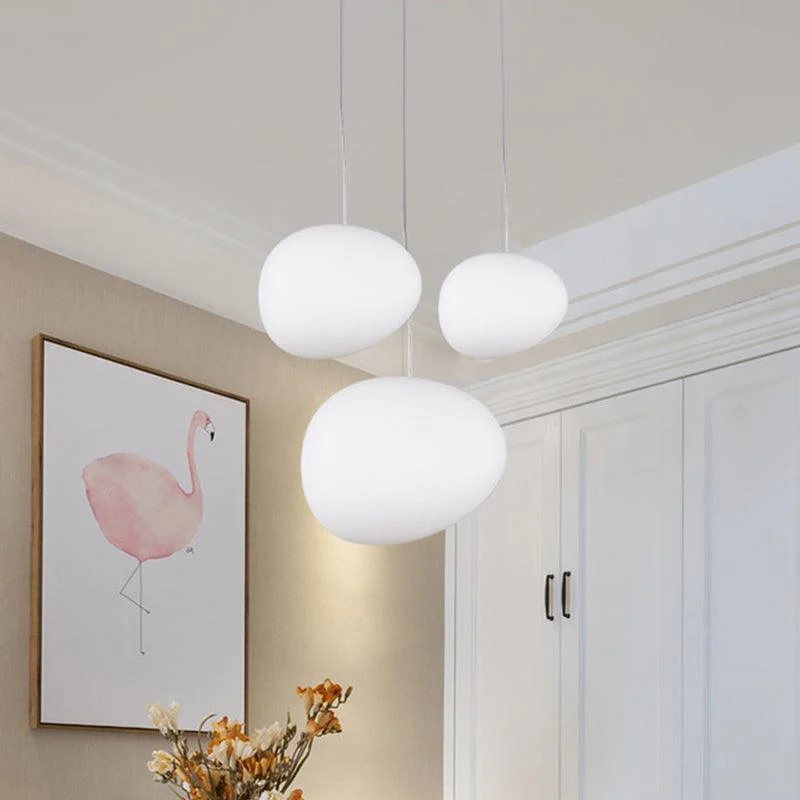 Floating Pebble Dining Room Pendant Light in Cream Glass with 1 Bulb Minimalist Hanging Ceiling Light -  - #tag1#