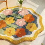 Floral Fluffy Hand Crafted Round Rug