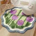 Floral Fluffy Hand Crafted Round Rug