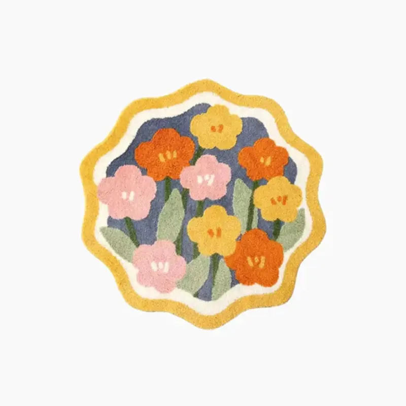 Floral Fluffy Hand Crafted Round Rug