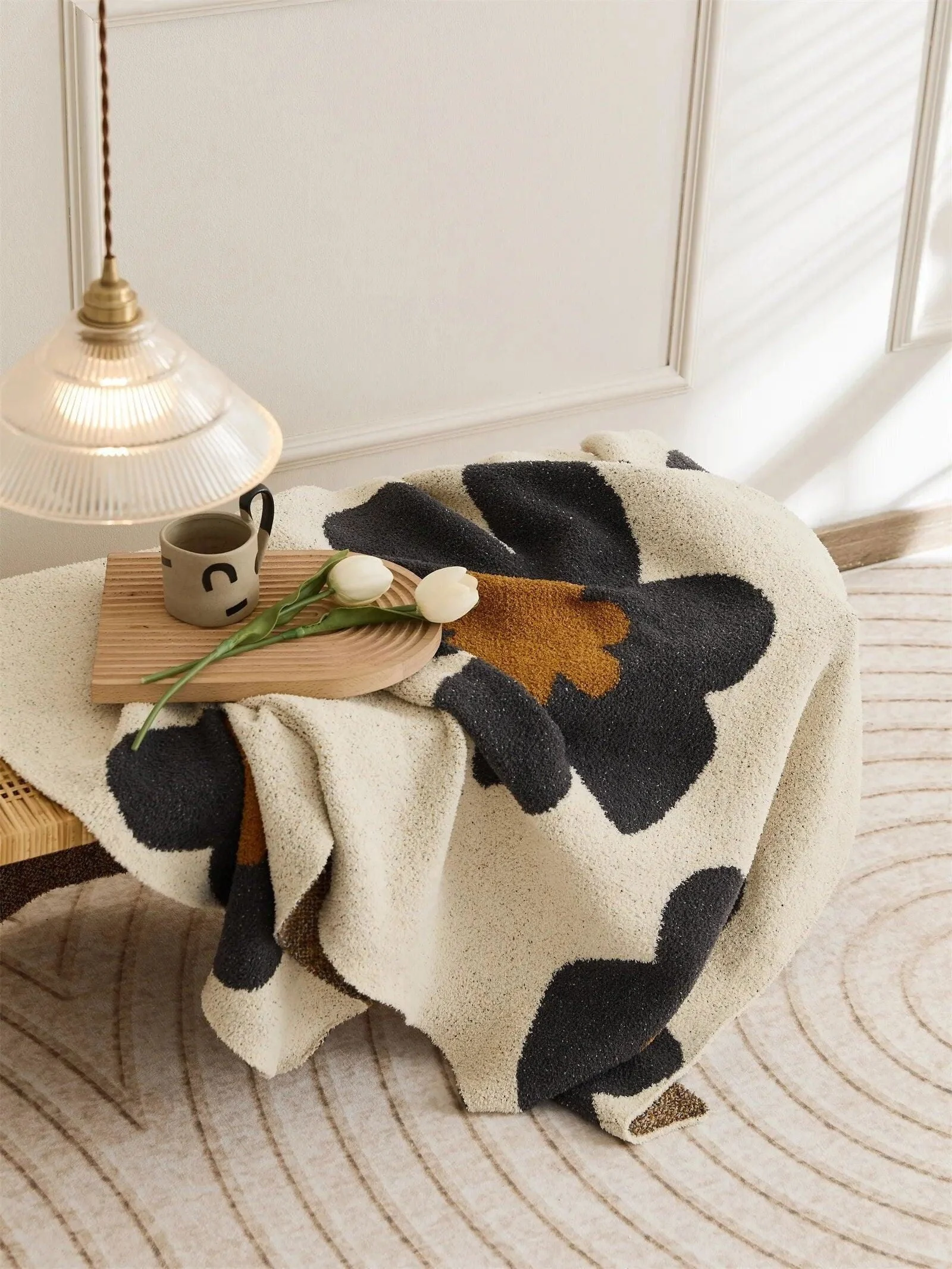 Floral Knitted Microfiber Throw Blanket -