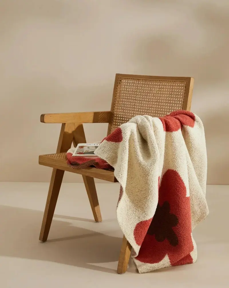 Floral Knitted Microfiber Throw Blanket