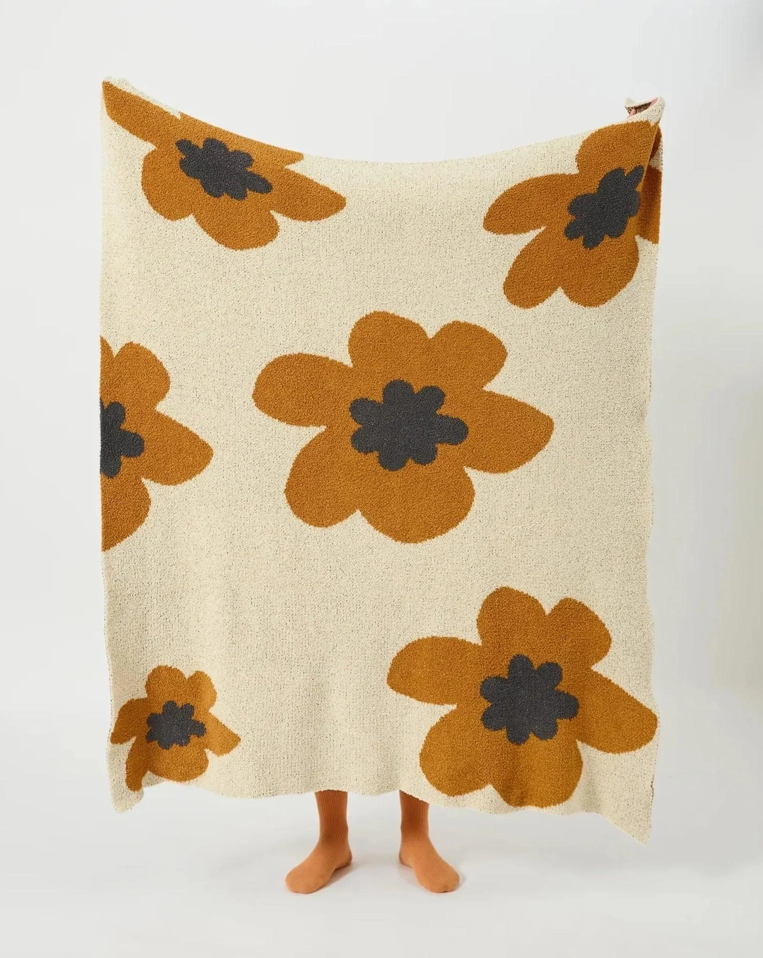 Floral Knitted Microfiber Throw Blanket -