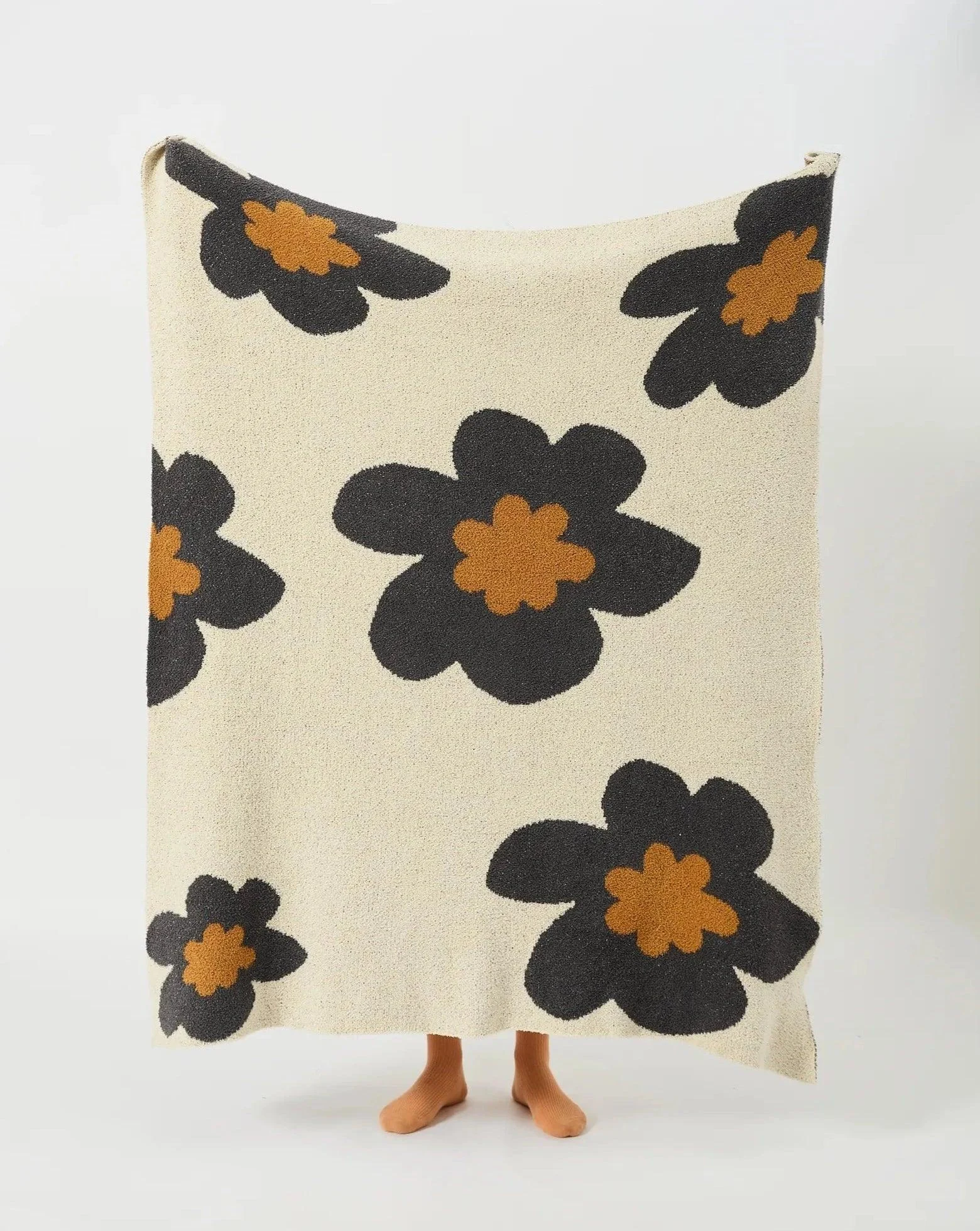 Floral Knitted Microfiber Throw Blanket -