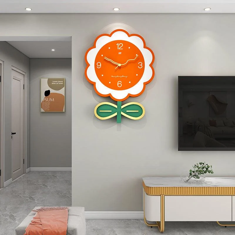 Floral Large Size Silent Wall Clock for Living Room -