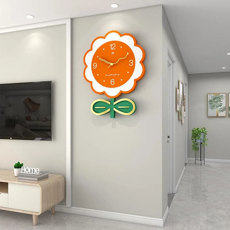 Floral Large Size Silent Wall Clock for Living Room -