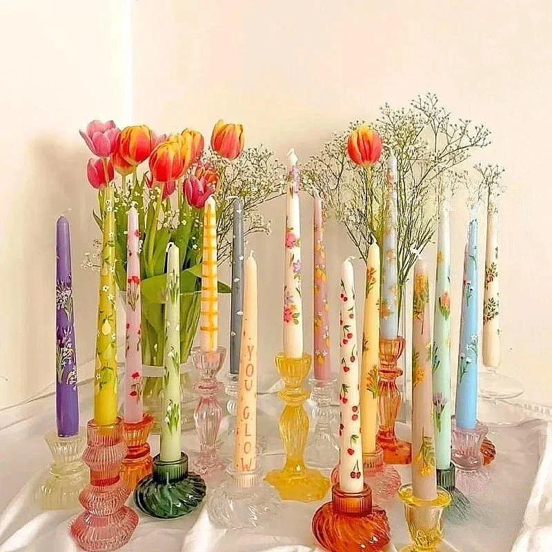 Floral Patterned Tapered Scented Candle -  - #tag1#