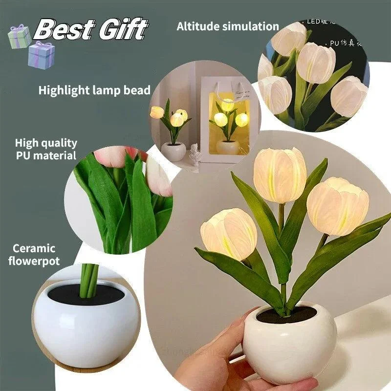 Flower-shaped LED Tulip Lamp - Night Simulation - Mood Lighting - For Living Room/Decoration -  - #tag1#