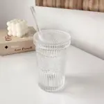 Flower Embossed Transparent Glass Cup With Lid and Straw tag1