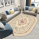 Flower European Oval Rug Living Room Washable Carpet for Bedroom