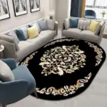 Flower European Oval Rug Living Room Washable Carpet for Bedroom