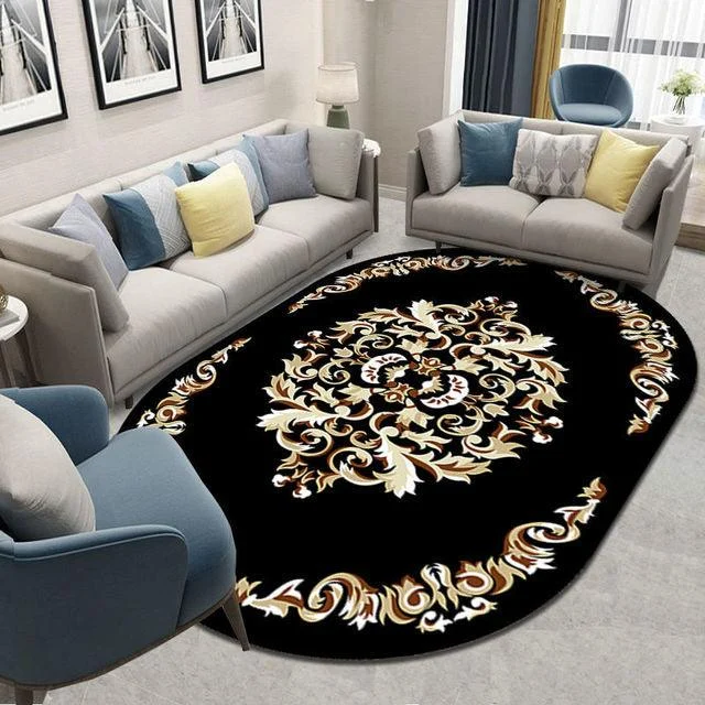 Flower European Oval Rug Living Room Washable Carpet for Bedroom -