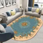 Flower European Oval Rug Living Room Washable Carpet for Bedroom