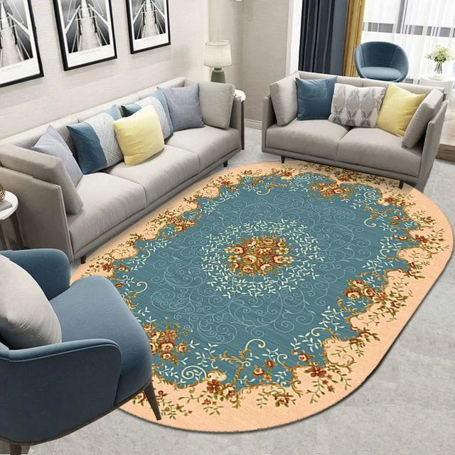 Flower European Oval Rug Living Room Washable Carpet for Bedroom -
