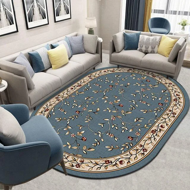 Flower European Oval Rug Living Room Washable Carpet for Bedroom -