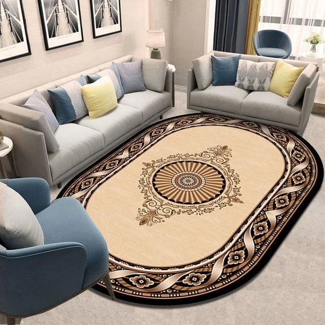 Flower European Oval Rug Living Room Washable Carpet for Bedroom -