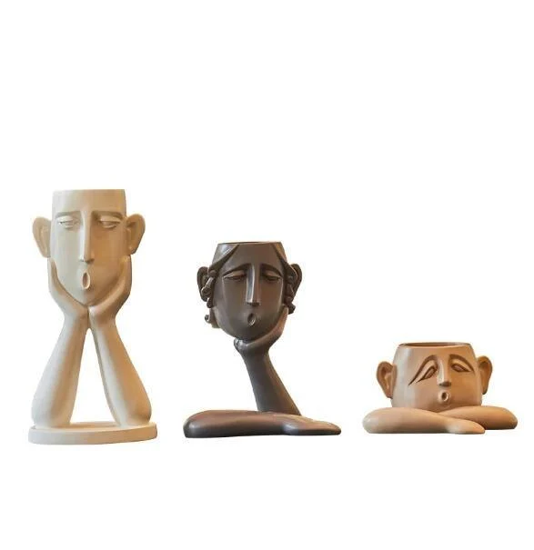 Flower Pot with Abstract Figure Decoration -