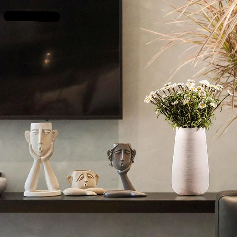 Flower Pot with Abstract Figure Decoration -