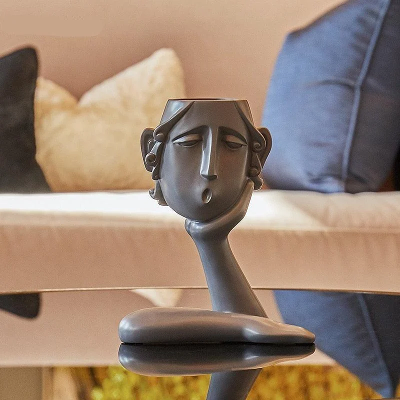 Flower Pot with Abstract Figure Decoration -