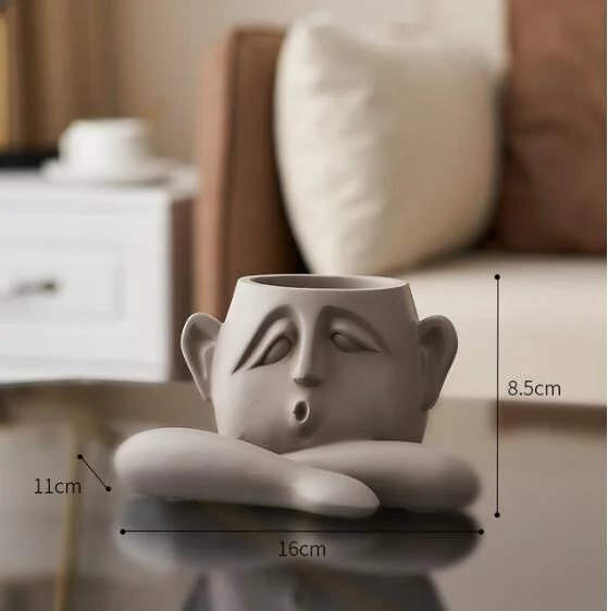 Flower Pot with Abstract Figure Decoration -